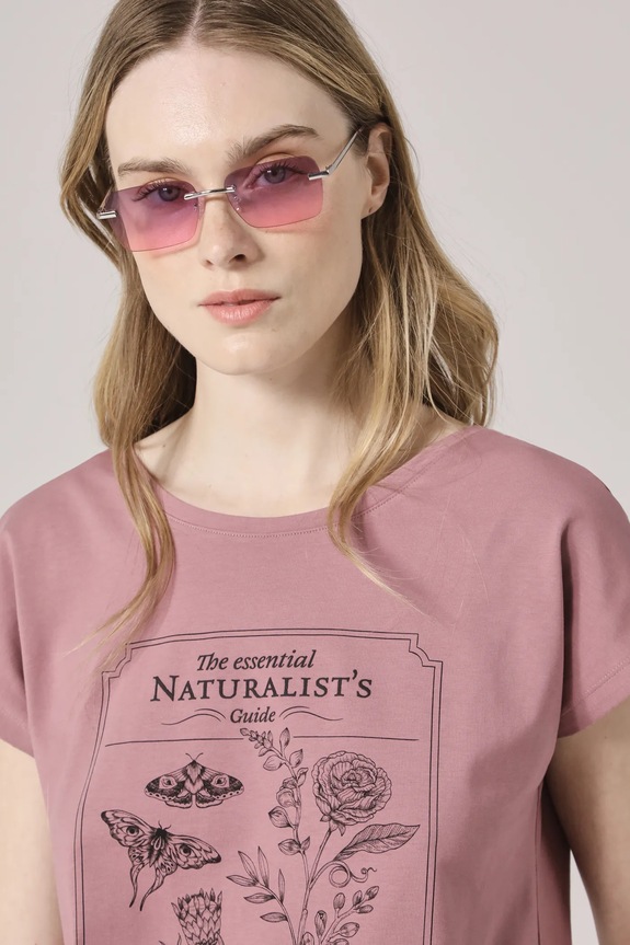 T-shirt bawełniany damski z elastanem z nadrukiem kolor różowy różowy RS25-TSD909