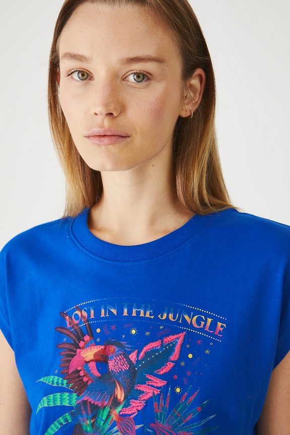 Bavlnené tričko dámske s potlačou modrá RS25-TSDA01