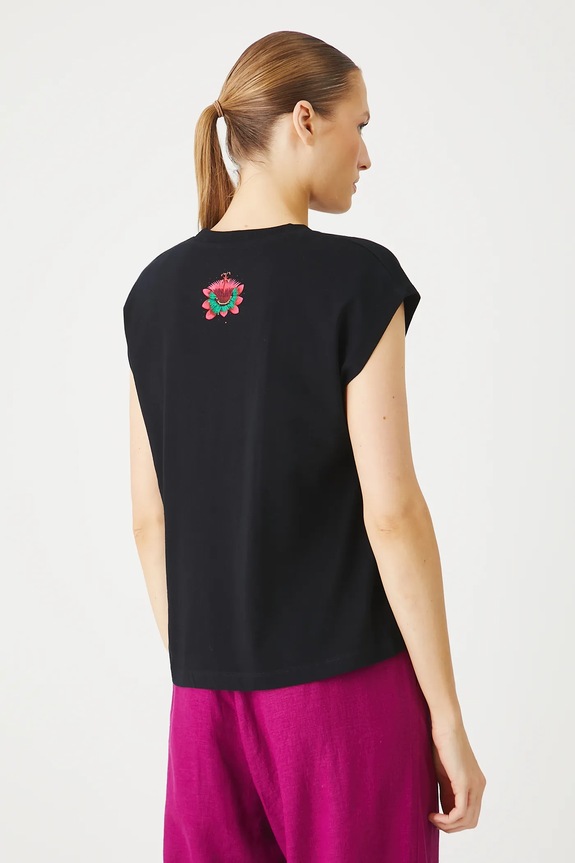 Odzież T-shirt bawełniany damski z nadrukiem kolor czarny RS25-TSDA01 czarny