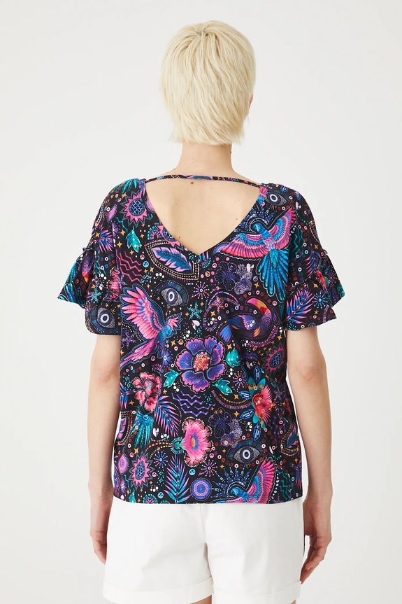 Odzież T-shirt bawełniany damski z elastanem wzorzysty kolor czarny RS25-TSDA02 czarny