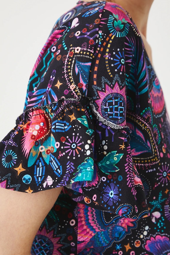 T-shirt bawełniany damski z elastanem wzorzysty kolor czarny RS25-TSDA02 czarny