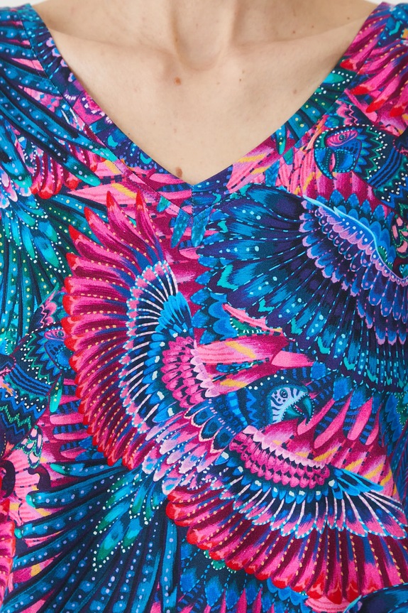 Bavlnené tričko dámske s elastanom vzorovaný viac farieb RS25-TSDA02 viacfarebná