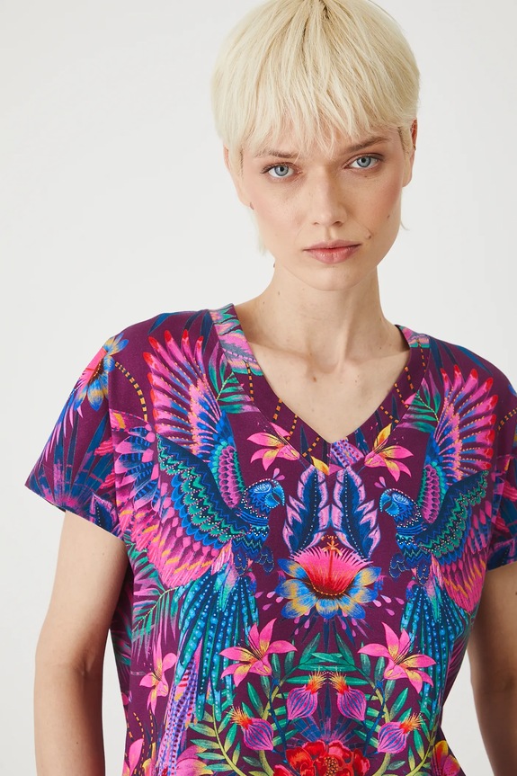 T-shirt bawełniany damski z elastanem wzorzysty kolor multicolor multicolor RS25-TSDA05