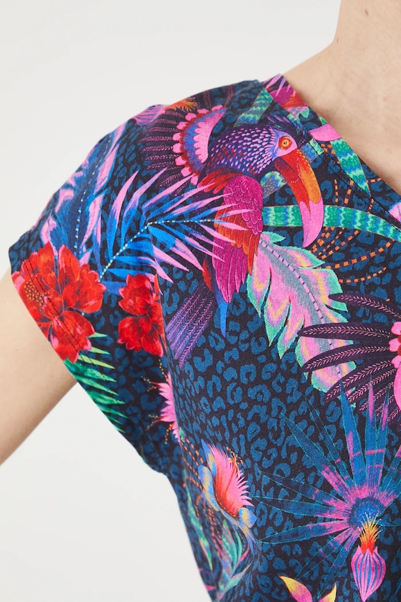 T-shirt bawełniany damski wzorzysty kolor multicolor RS25-TSDA08 multicolor