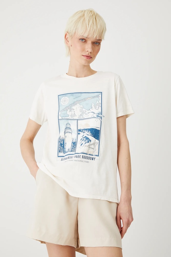 T-shirt bawełniany damski z kolekcji Medicine x Słowiński Park Narodowy kolor beżowy RS25-TSDA50 beżowy RS25