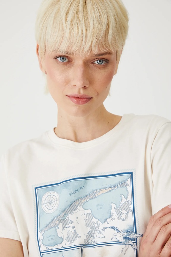 T-shirt bawełniany damski z kolekcji Medicine x Słowiński Park Narodowy kolor beżowy RS25-TSDA50 beżowy