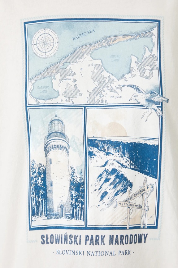 T-shirt bawełniany damski z kolekcji Medicine x Słowiński Park Narodowy kolor beżowy RS25-TSDA50