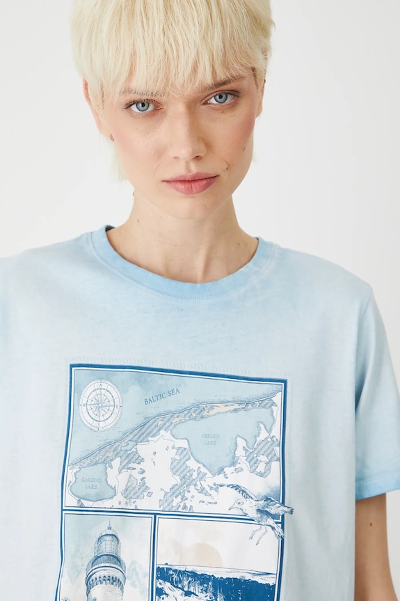T-shirt bawełniany damski z kolekcji Medicine x Słowiński Park Narodowy kolor niebieski RS25-TSDA50 niebieski