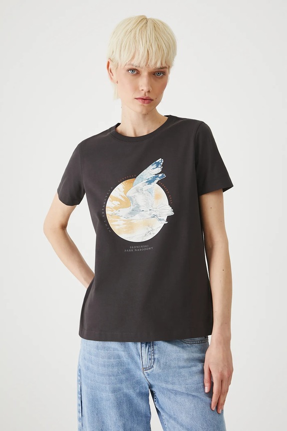 T-shirt bawełniany damski z elastanem z kolekcji Medicine x Słowiński Park Narodowy kolor szary RS25-TSDA52 szary RS25