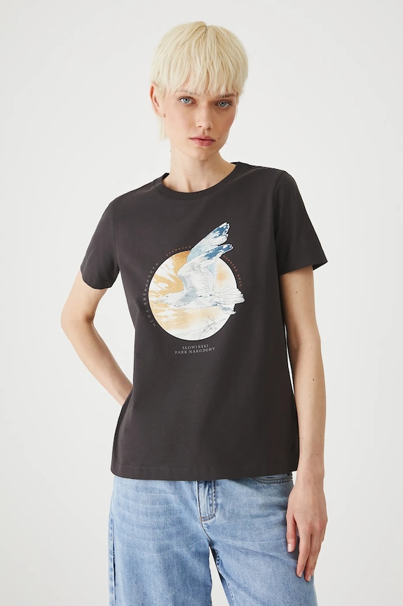 T-shirt bawełniany damski z elastanem z kolekcji Medicine x Słowiński Park Narodowy kolor szary RS25-TSDA52 szary RS25