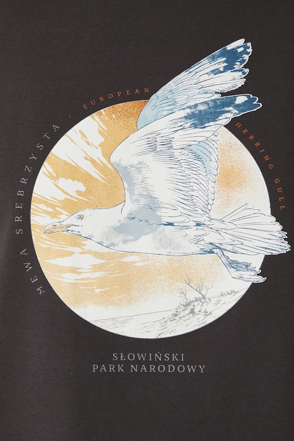 T-shirt bawełniany damski z elastanem z kolekcji Medicine x Słowiński Park Narodowy kolor szary RS25-TSDA52
