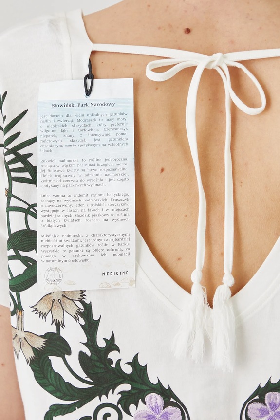 T-shirt bawełniany damski z kolekcji Medicine x Słowiński Park Narodowy kolor beżowy RS25-TSDA54