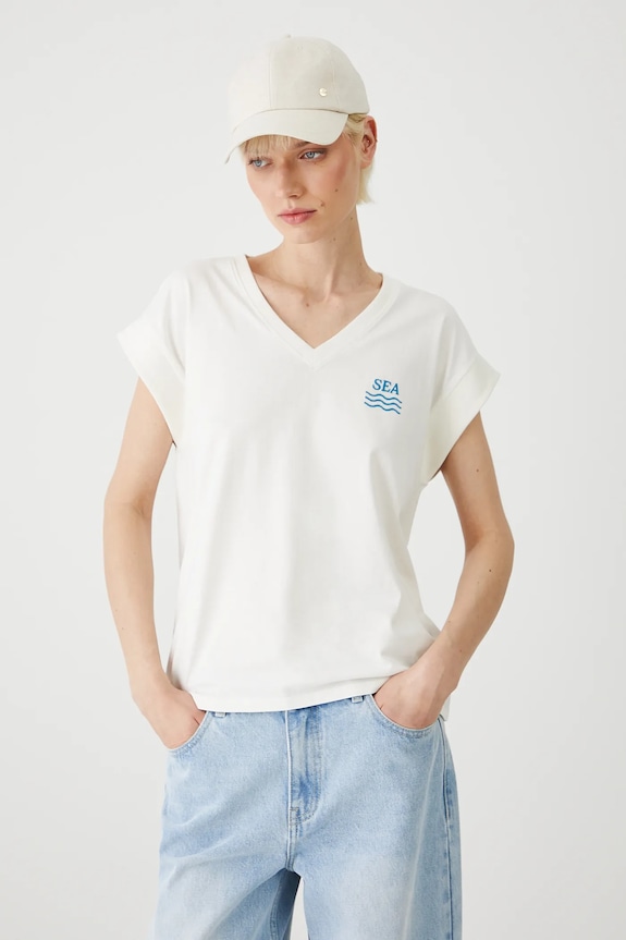 T-shirt bawełniany damski z kolekcji Medicine x Słowiński Park Narodowy kolor beżowy RS25-TSDA55 beżowy RS25