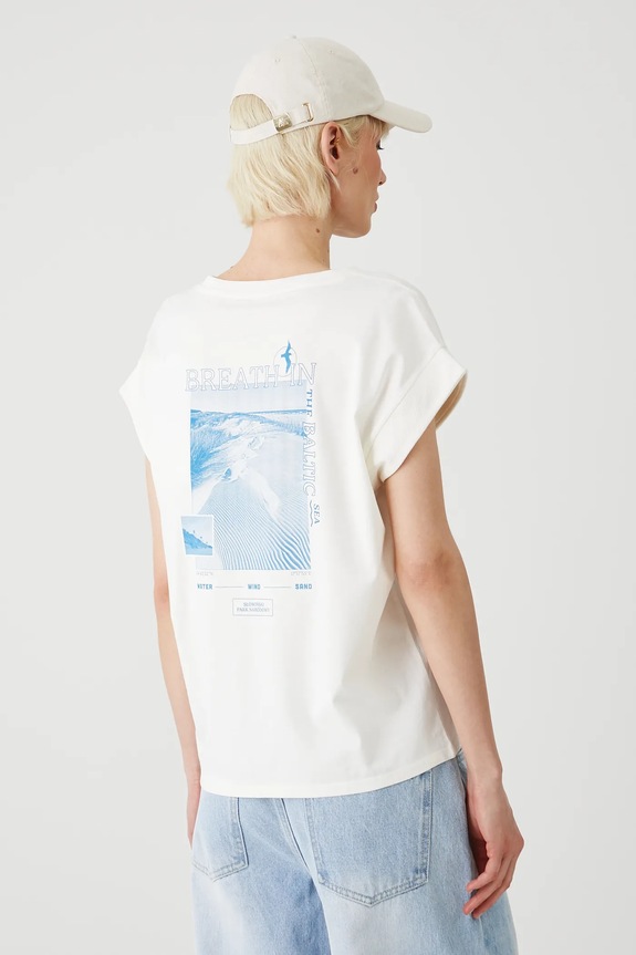 T-shirt bawełniany damski z kolekcji Medicine x Słowiński Park Narodowy kolor beżowy beżowy RS25-TSDA55