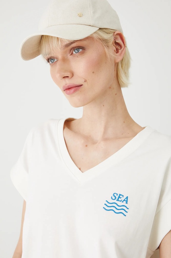 T-shirt bawełniany damski z kolekcji Medicine x Słowiński Park Narodowy kolor beżowy RS25-TSDA55 beżowy
