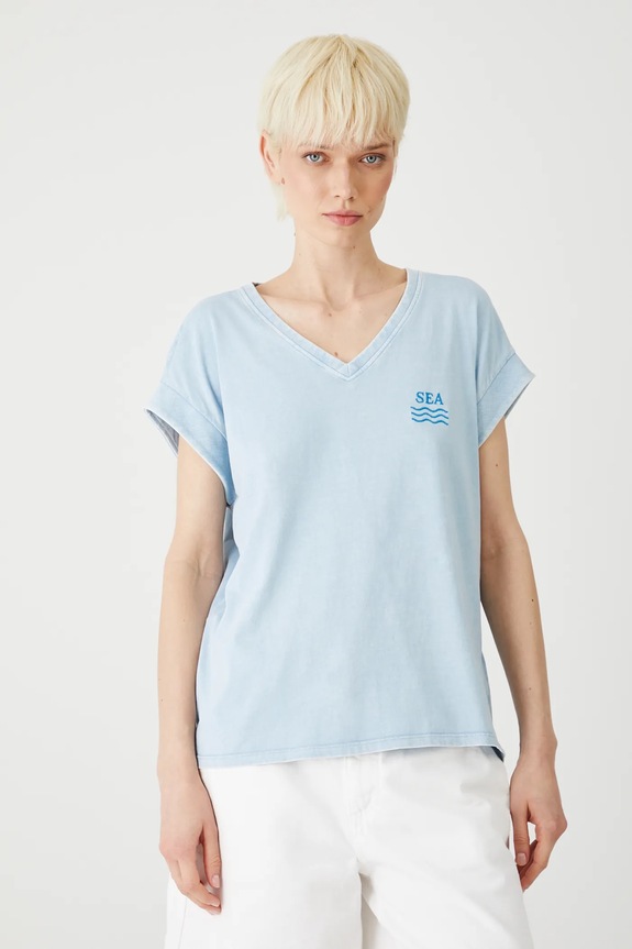 T-shirt bawełniany damski z kolekcji Medicine x Słowiński Park Narodowy kolor niebieski RS25-TSDA55 niebieski RS25
