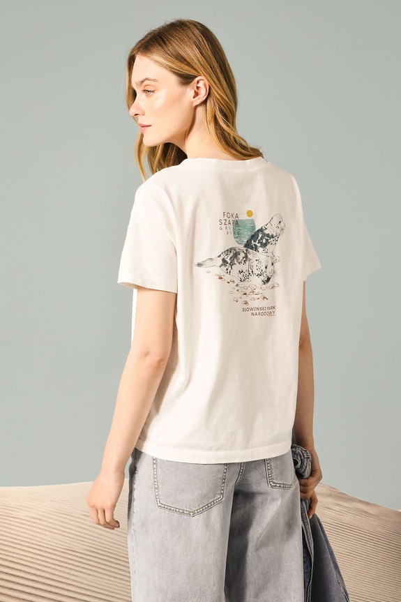 T-shirt bawełniany damski z kolekcji Medicine x Słowiński Park Narodowy kolor beżowy bawełna beżowy RS25-TSDA57