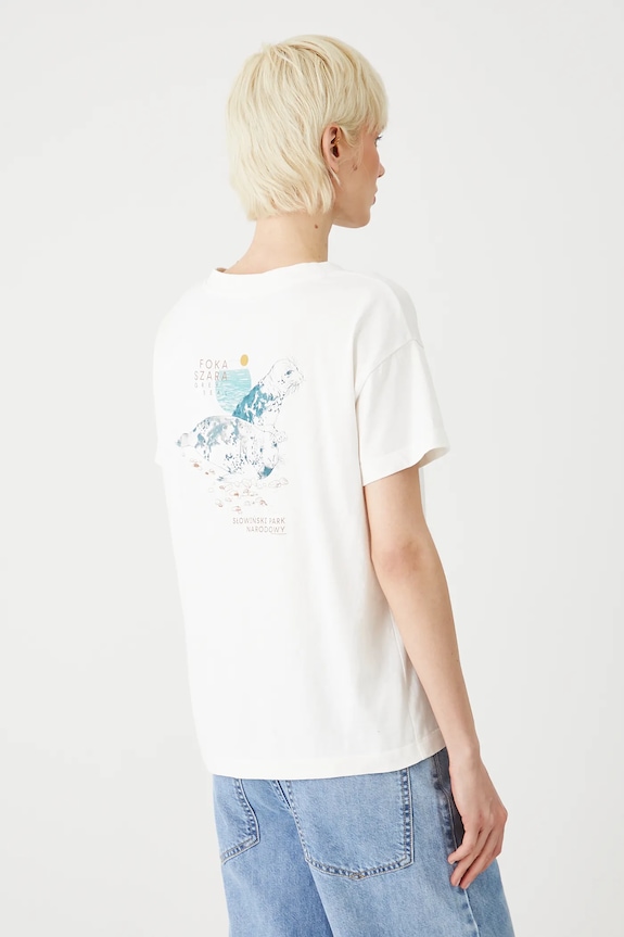 T-shirt bawełniany damski z kolekcji Medicine x Słowiński Park Narodowy kolor beżowy beżowy RS25-TSDA57