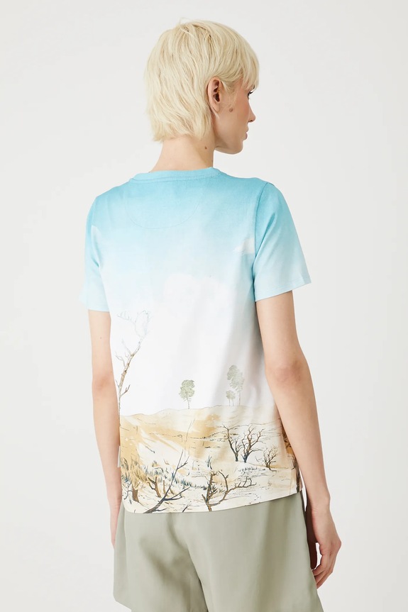 T-shirt bawełniany damski z elastanem z kolekcji Medicine x Słowiński Park Narodowy kolor niebieski niebieski RS25.TSDA60