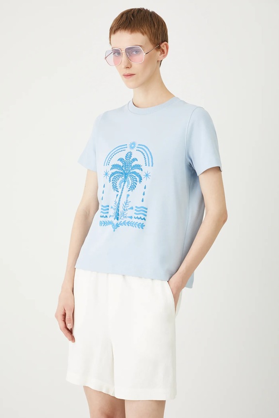 T-shirt bawełniany damski z elastanem interlock kolor niebieski niebieski RS25-TSDB00