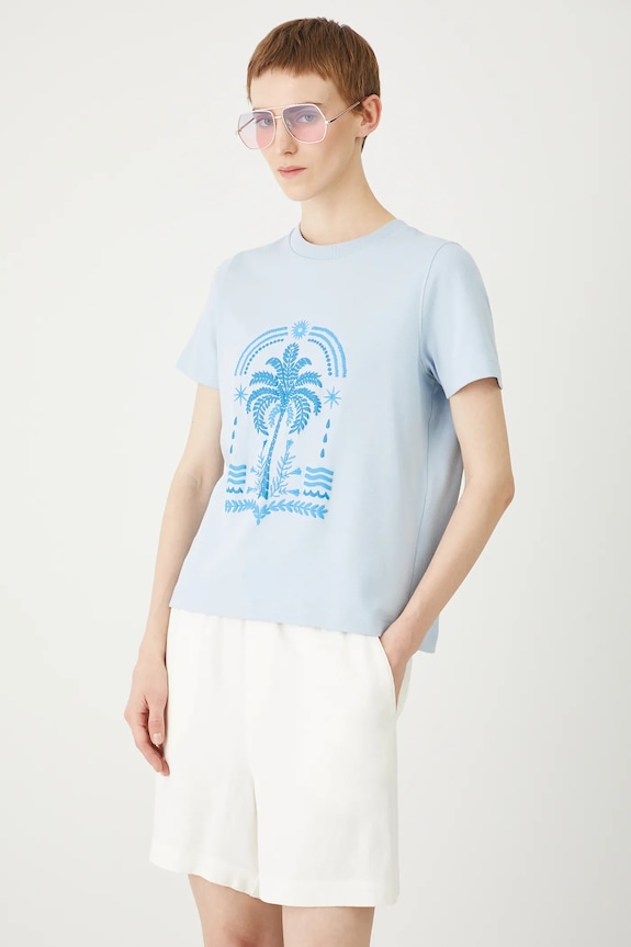 T-shirt bawełniany damski z elastanem interlock kolor niebieski niebieski RS25-TSDB00