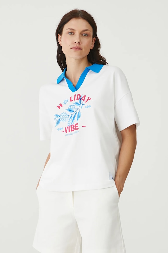 T-shirt bawełniany damski interlock z nadrukiem kolor beżowy bawełna beżowy RS25-TSDB02