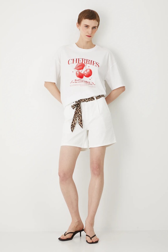 T-shirt bawełniany damski z nadrukiem kolor biały RS25-TSDB04 biały RS25