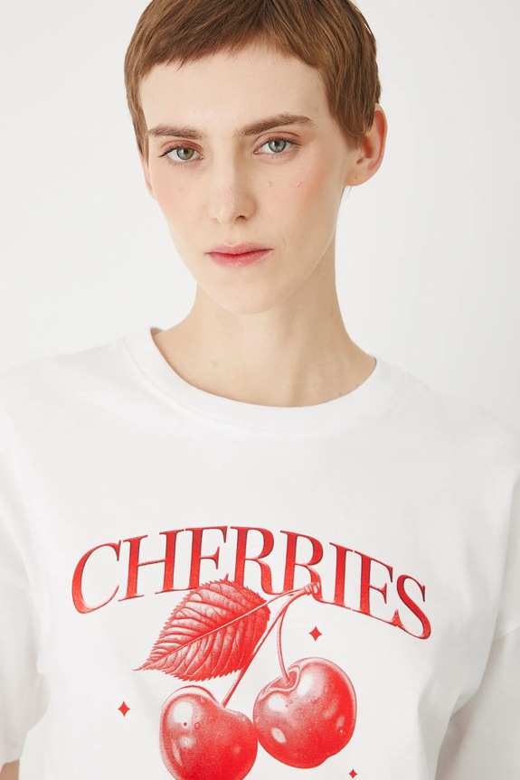 T-shirt bawełniany damski z nadrukiem kolor biały biały RS25-TSDB04