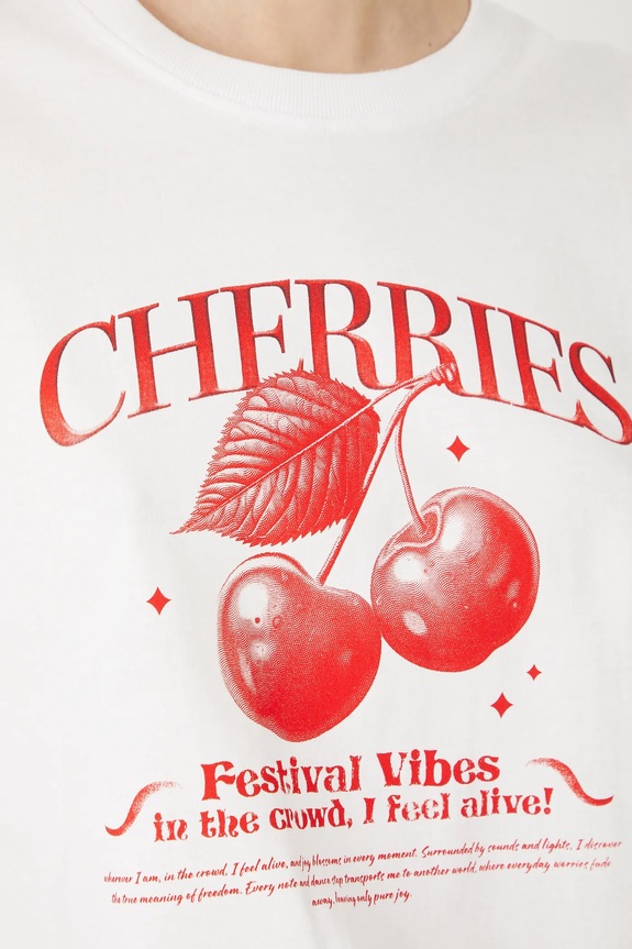 T-shirt bawełniany damski z nadrukiem kolor biały RS25-TSDB04 biały