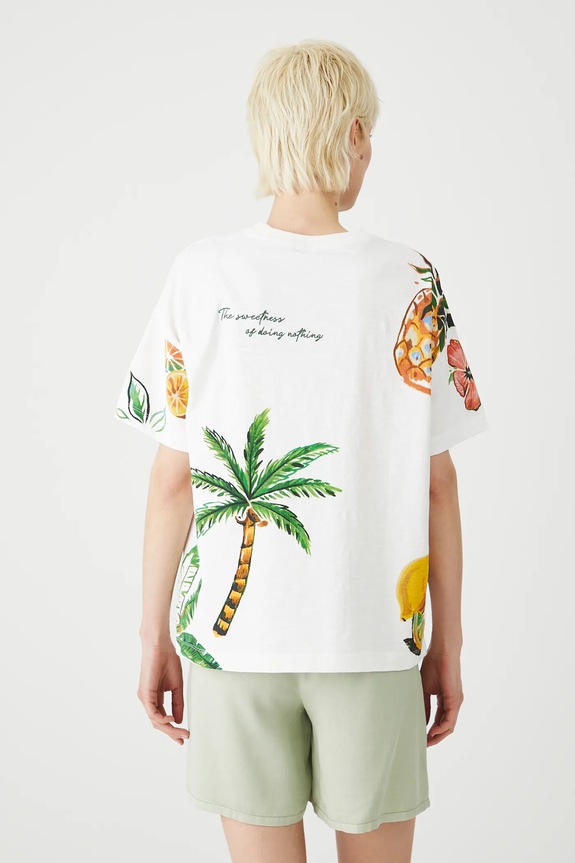 Oblečení Bavlněné tričko dámské s potiskem a výšivkou bílá barva RS25-TSDB06 bílá