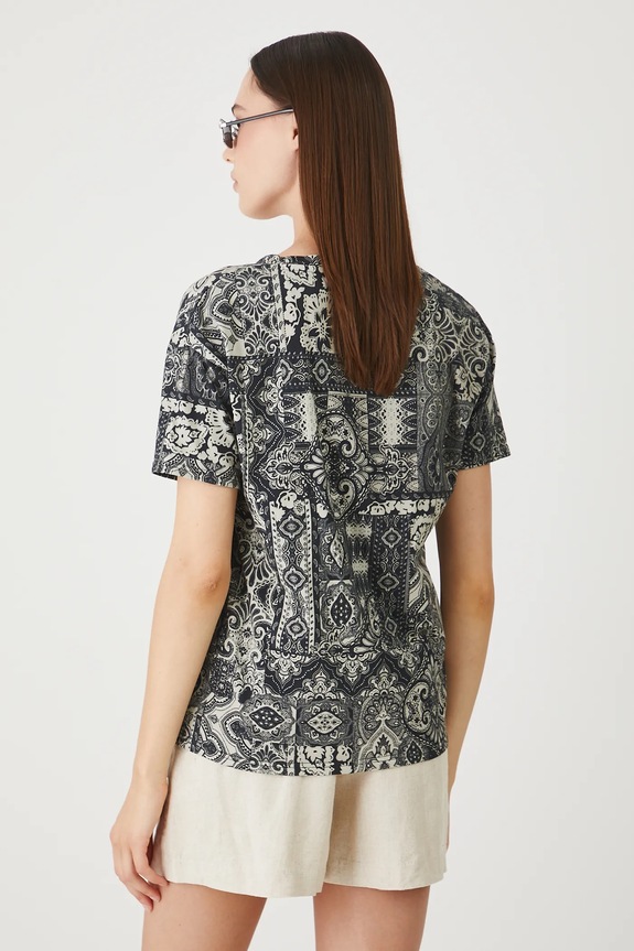 Odzież T-shirt bawełniany damski z elastanem wzorzysty kolor czarny RS25-TSDB13 czarny
