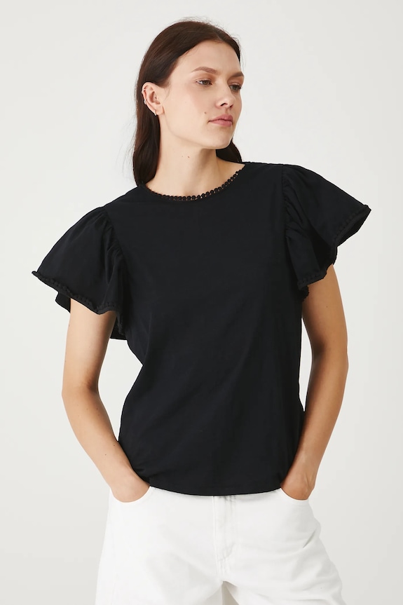 Odzież T-shirt bawełniany damski z ozdobną aplikacją kolor czarny RS25-TSDB19 czarny