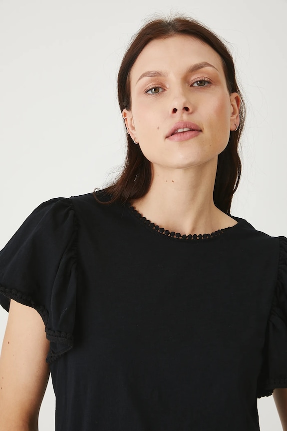T-shirt bawełniany damski z ozdobną aplikacją kolor czarny czarny RS25-TSDB19
