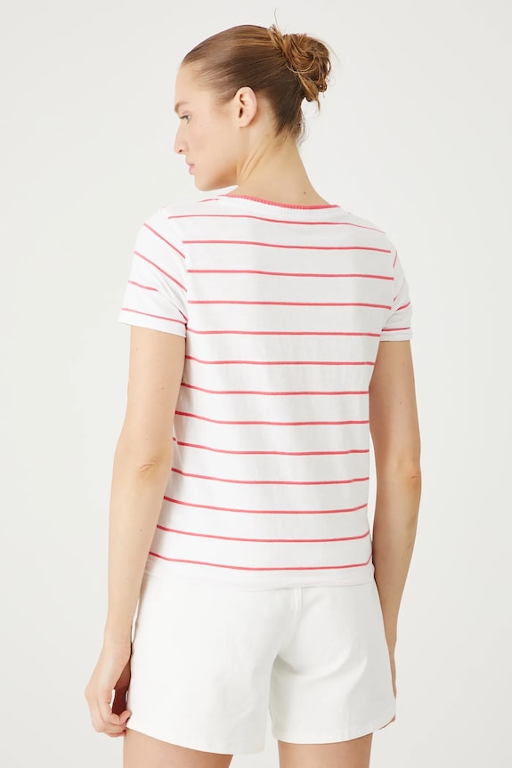 Odzież T-shirt damski w pasy kolor biały RS25-TSDB21 biały