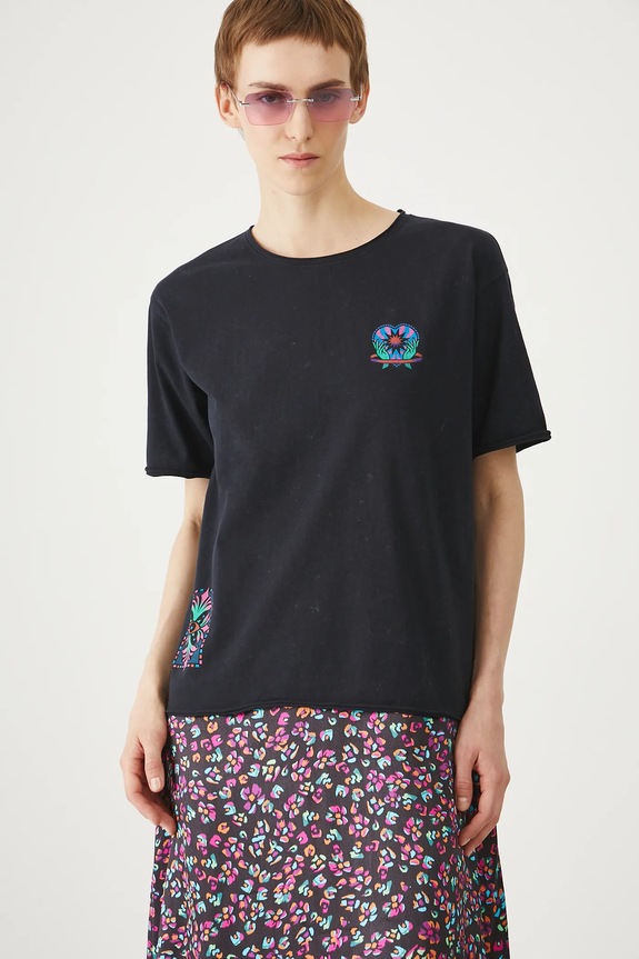 T-shirt bawełniany damski z nadrukami kolor szary okrągły szary RS25-TSDC00