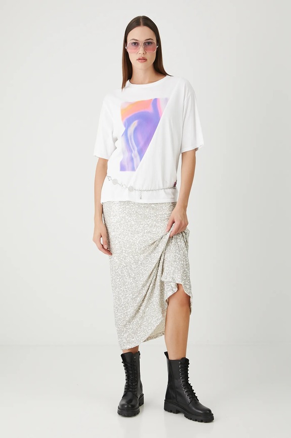 T-shirt bawełniany damski z nadrukami kolor biały RS25-TSDC02 biały RS25