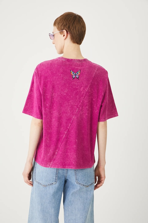 Odzież T-shirt bawełniany damski z nadrukami kolor fioletowy RS25-TSDC02 fioletowy