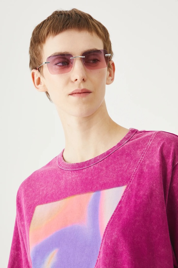 T-shirt bawełniany damski z nadrukami kolor fioletowy fioletowy RS25-TSDC02