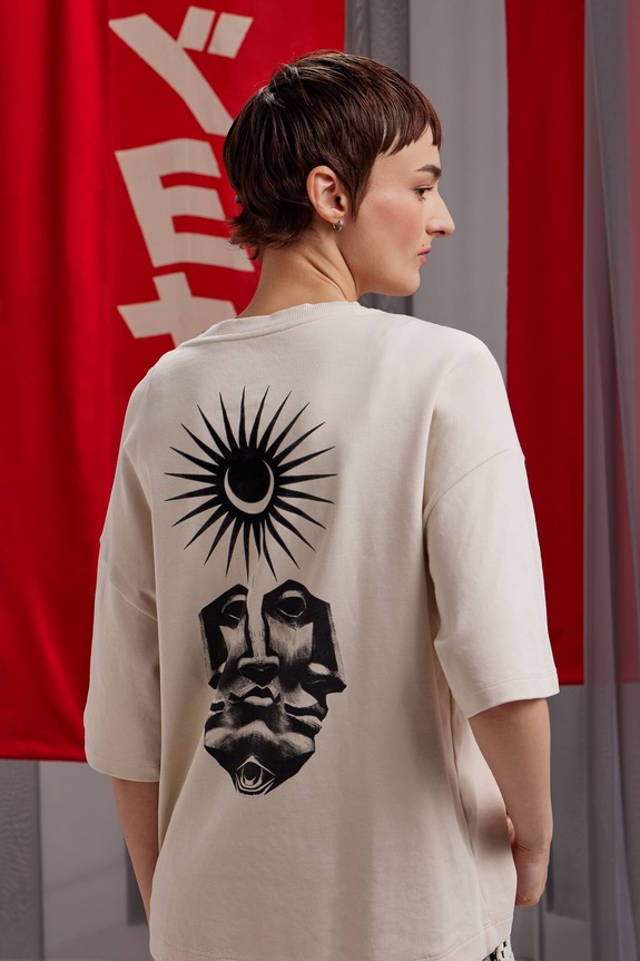 T-shirt bawełniany damski Tattoo Art by Michał Kidacki okrągły beżowy RS25.TSDC55