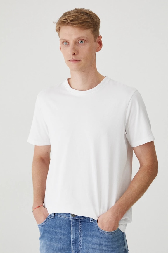 T-shirt bawełniany męski z elastanem gładki kolor biały gładkie biały RS25-TSM022