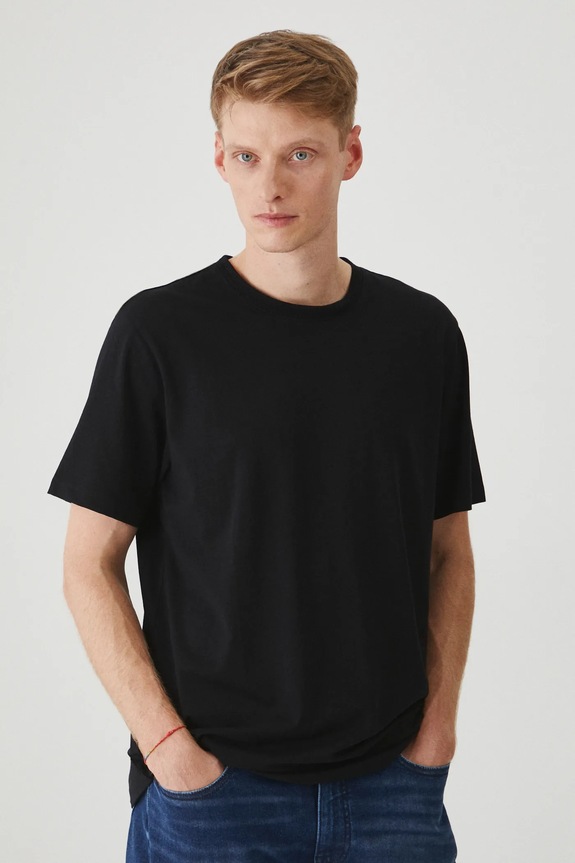 T-shirt bawełniany męski z elastanem gładki kolor czarny gładkie czarny RS25-TSM022