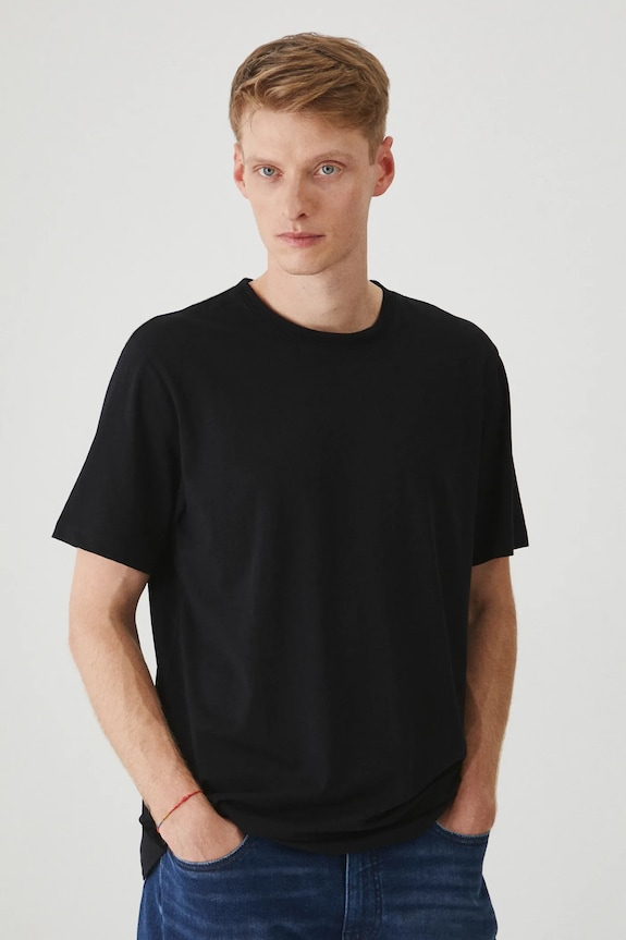 T-shirt bawełniany męski z elastanem gładki kolor czarny gładkie czarny RS25-TSM022