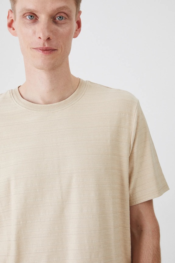 T-shirt bawełniany męski z fakturą kolor beżowy beżowy RS25-TSM023