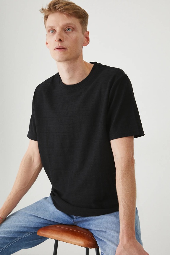 Bavlněné tričko pánské se strukturou černá barva regular černá RS25-TSM023