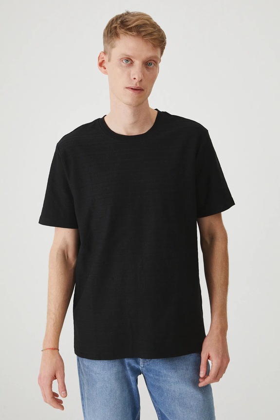 Bavlněné tričko pánské se strukturou černá barva černá RS25-TSM023