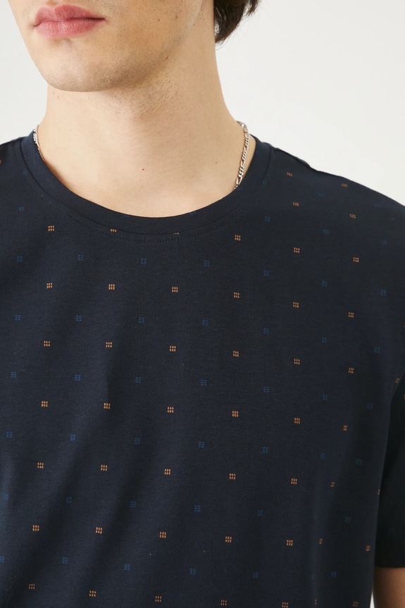 T-shirt bawełniany męski z elastanem z drobnym wzorem kolor granatowy RS25-TSM033 granatowy