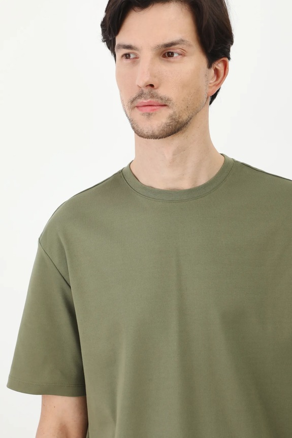 T-shirt bawełniany męski interlock gładki kolor zielony zielony RS25-TSM041