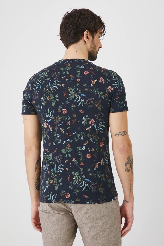 Odzież T-shirt bawełniany męski wzorzysty kolor granatowy RS25.TSM053 granatowy