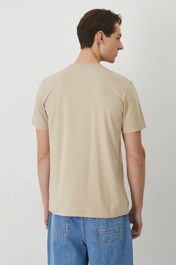 Odzież T-shirt bawełniany męski z elastanem gładki kolor beżowy RS25-TSM054 beżowy