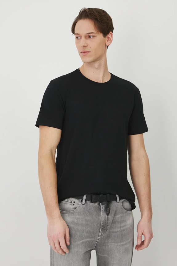 T-shirt bawełniany męski z elastanem gładki kolor czarny gładkie czarny RS25-TSM054